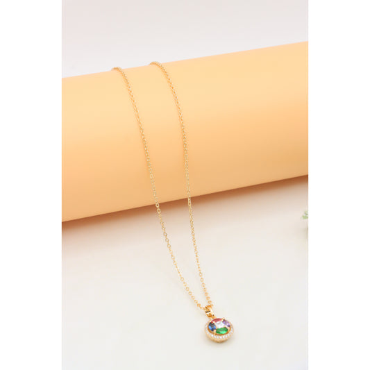 Rose Gold Round Pendant Necklace with Colorful Stone Detailing, XPNL0409 (2041-9)