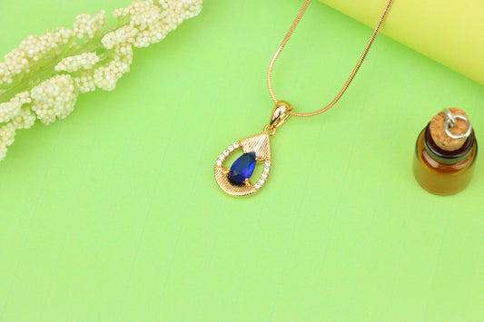 Elegant Blue Teardrop Pendant with Sparkling Accents and Gold Finish, XPPT1688 (2164-4)