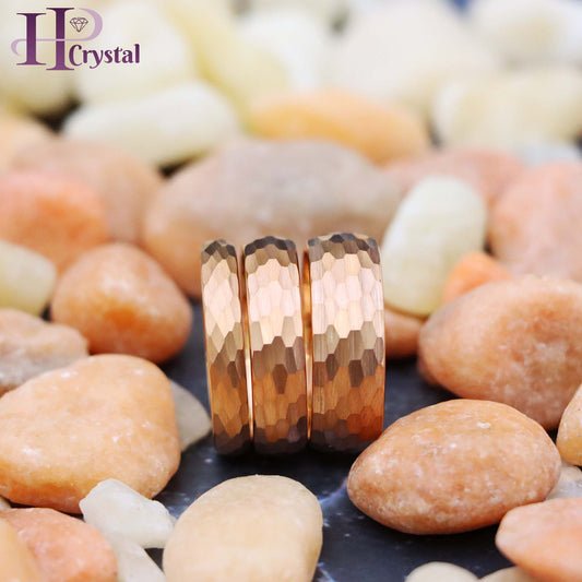 Rose Gold IP Plated Hammered Brushed Domed Tungsten Ring