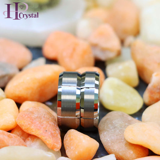 Multiple Vertical Grooves Brushed Center Tungsten Ring