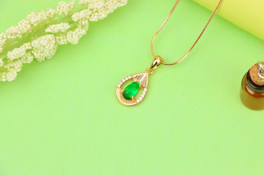 Teardrop Green Pendant with Sparkling Accents in Gold Finish, XPPT1689 (2164-4)
