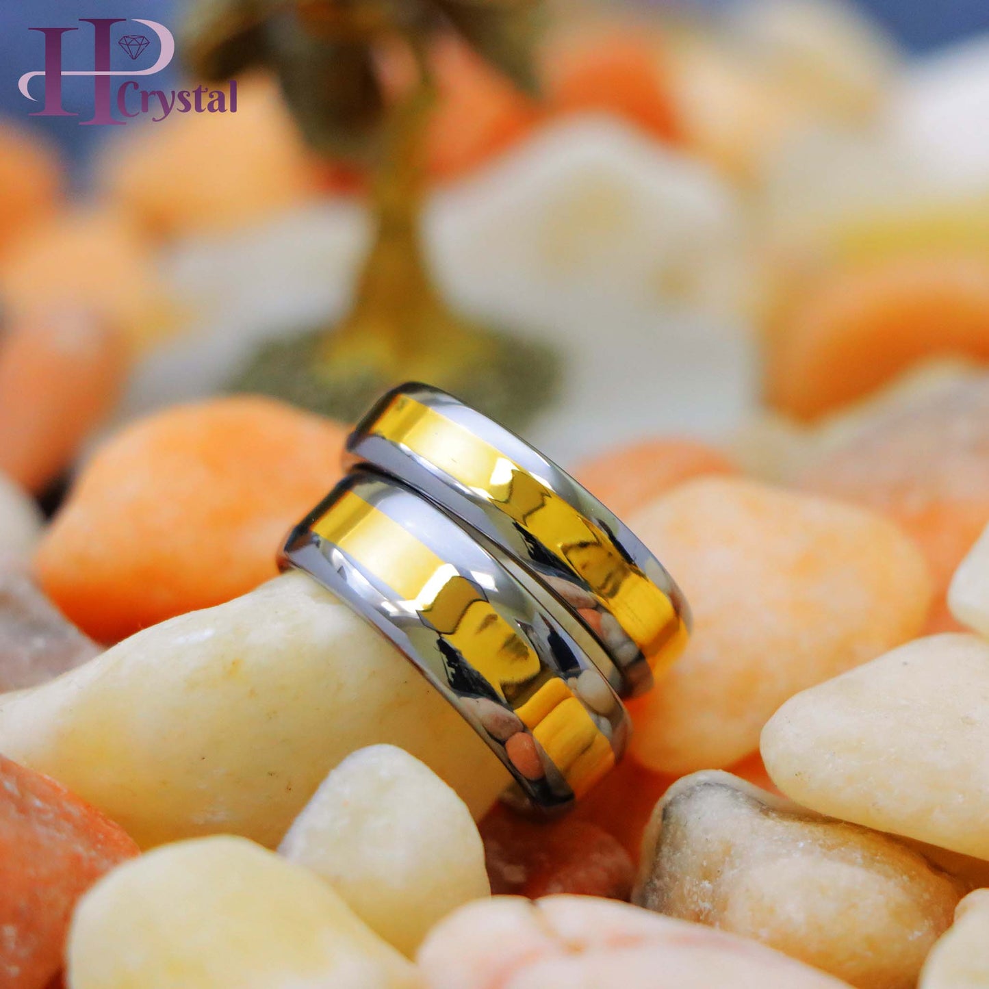 High Polished Yellow Gold IP Plated Center Tungsten Ring