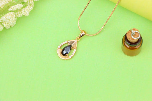 Teardrop Black Pendant with Gold Finish and Sparkling Accents, XPPT1691 (2164-4)