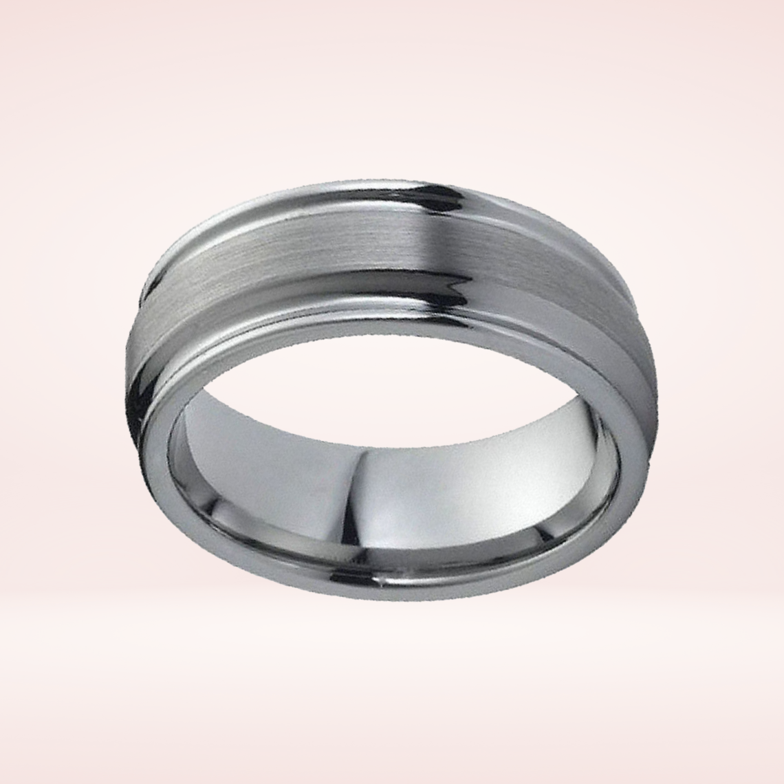 Tungsten Wedding Band, Silver Ring, Mens Wedding Band, 8mm Engagement Ring, Brushed, Silver Tungsten Carbide, Ridged Edges, Man Wedding Band - hpcrystal