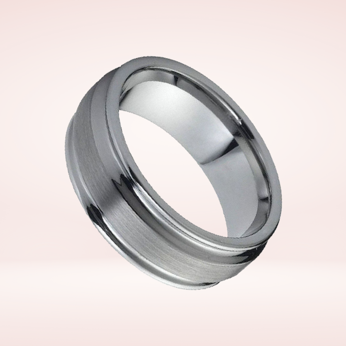 Tungsten Wedding Band, Silver Ring, Mens Wedding Band, 8mm Engagement Ring, Brushed, Silver Tungsten Carbide, Ridged Edges, Man Wedding Band - hpcrystal